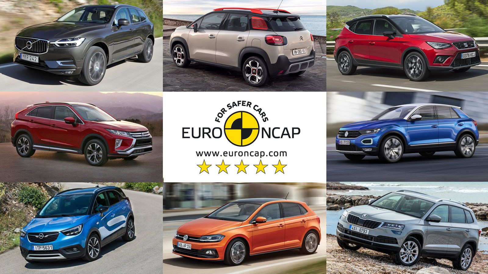 Από το μικροσκόπιο του EuroNCAP πέρασαν τα VW Polo, VW T-Roc, Skoda Karoq, Opel Crossland X, SEAT Arona, Mitsubishi Eclipse Cross, Citroen C3 Aircross