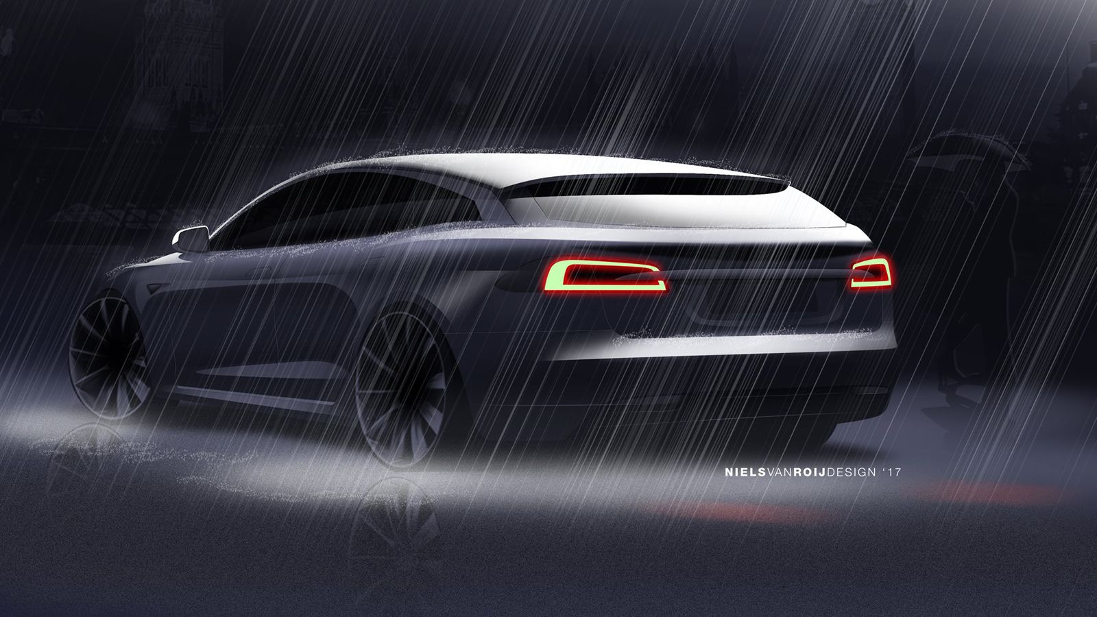 Μέσω του λογαριασμού του στο Facebook, το σχεδιαστικό στούντιο Niels van Roij Design μας δίνει σήμερα τρία προωθητικά σκίτσα του Model S Shooting Brak