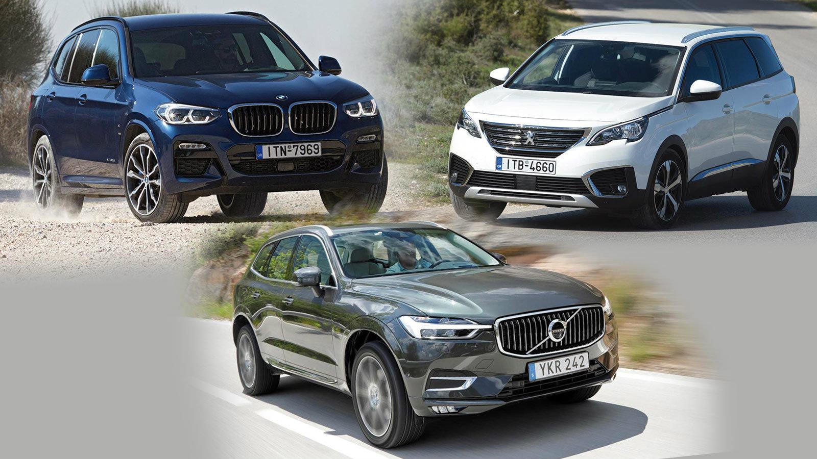 Premium συγκριτικό: Peugeot 5008 - BMW X3 sDrive18d - Volvo XC60 D4