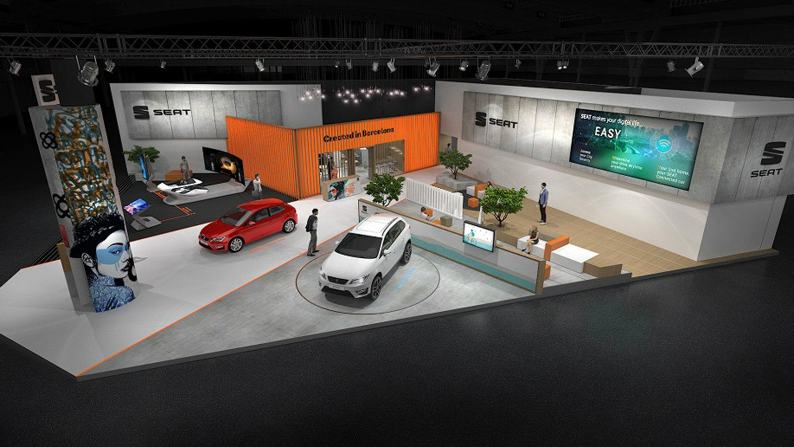 Το κύριο περίπτερο της SEAT στο συνέδριο διαθέτει έναν εντυπωσιακό προσομοιωτή που προσφέρει σε οπτική 360ο το μέλλον της ψηφιοποίησης που αναπτύσσει 