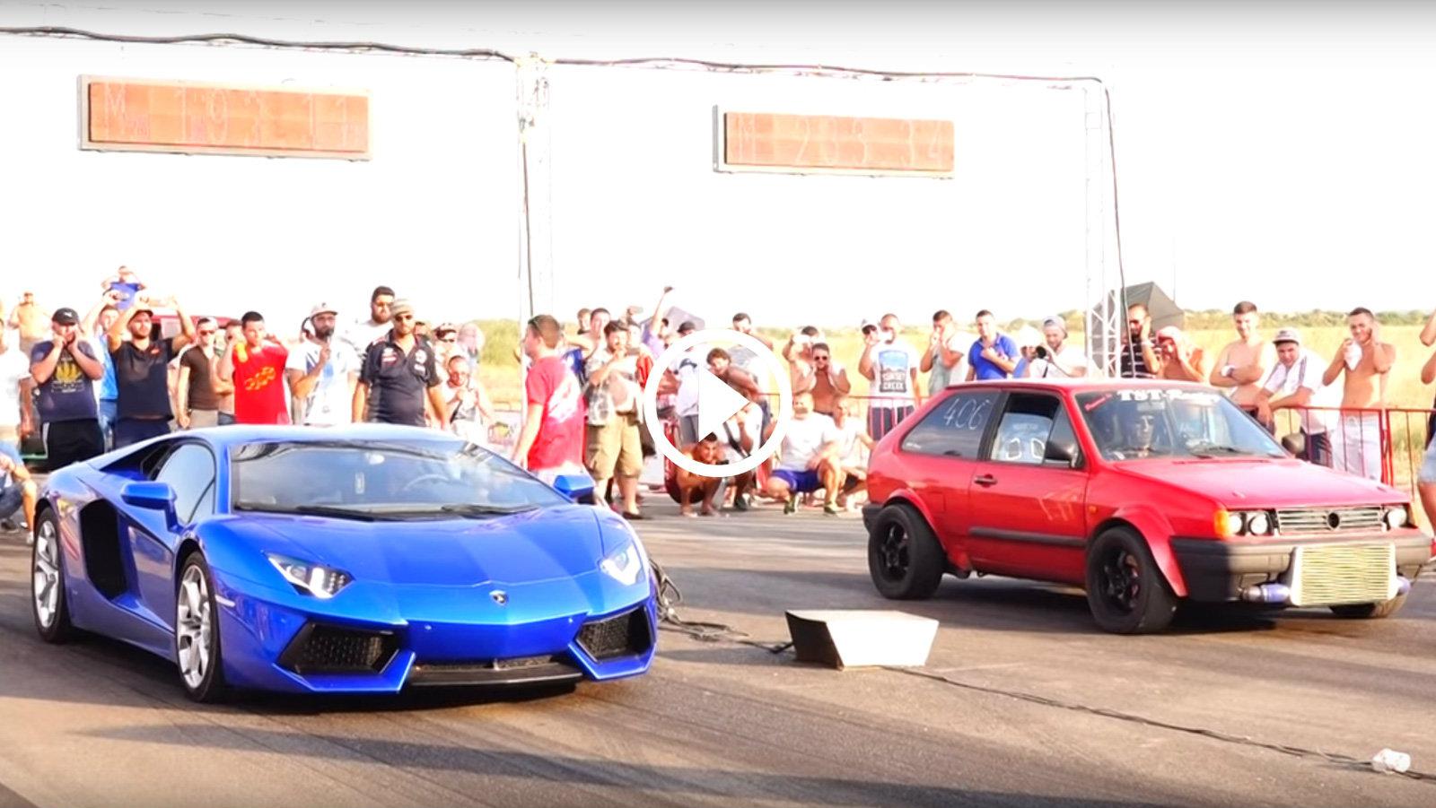 VW Polo τιμωρός πατάει Lamborghini Aventador [video]