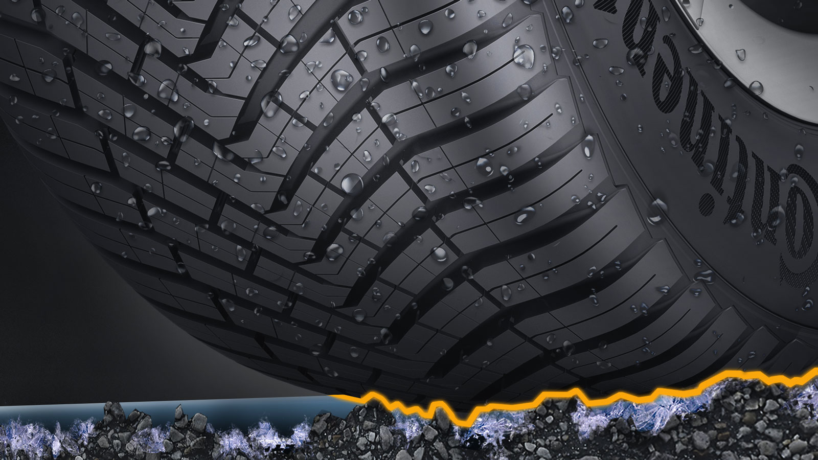 Ο σχεδιασμός του πέλματος του Continental AllSeasonContact™ βοηθά στην αποστράγγιση περισσότερου νερού και συνεπώς στη διεύρυνση των ορίων ανοχή