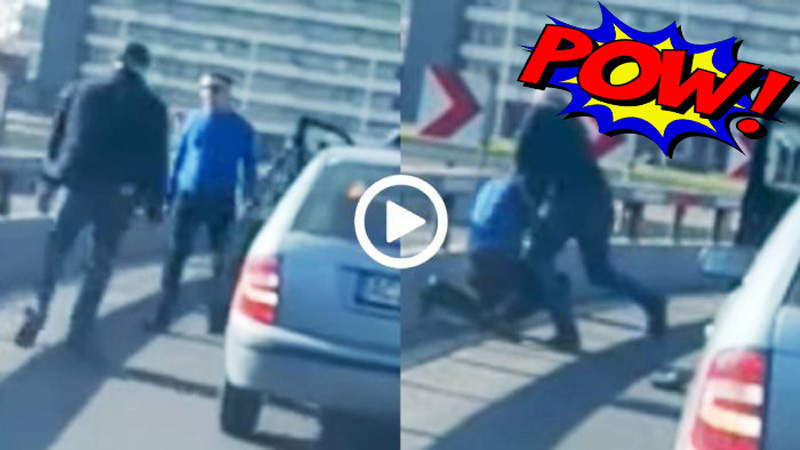 Τραμπούκος σάπισε στο ξύλο οδηγό στην μέση του δρόμου [video]