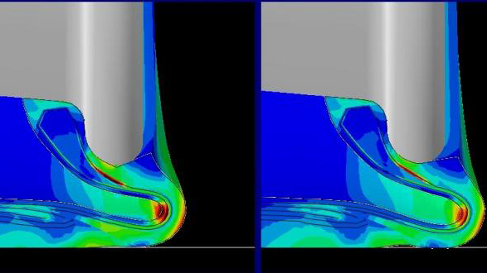 Σε σχέση με ένα συμβατικό ελαστικό (αριστερά), ένα HLC λάστιχο (δεξιά) παράγει λιγότερη θερμότητα, έχει μικρότερη καταπόνηση και μεγαλύτερη αντοχή στο