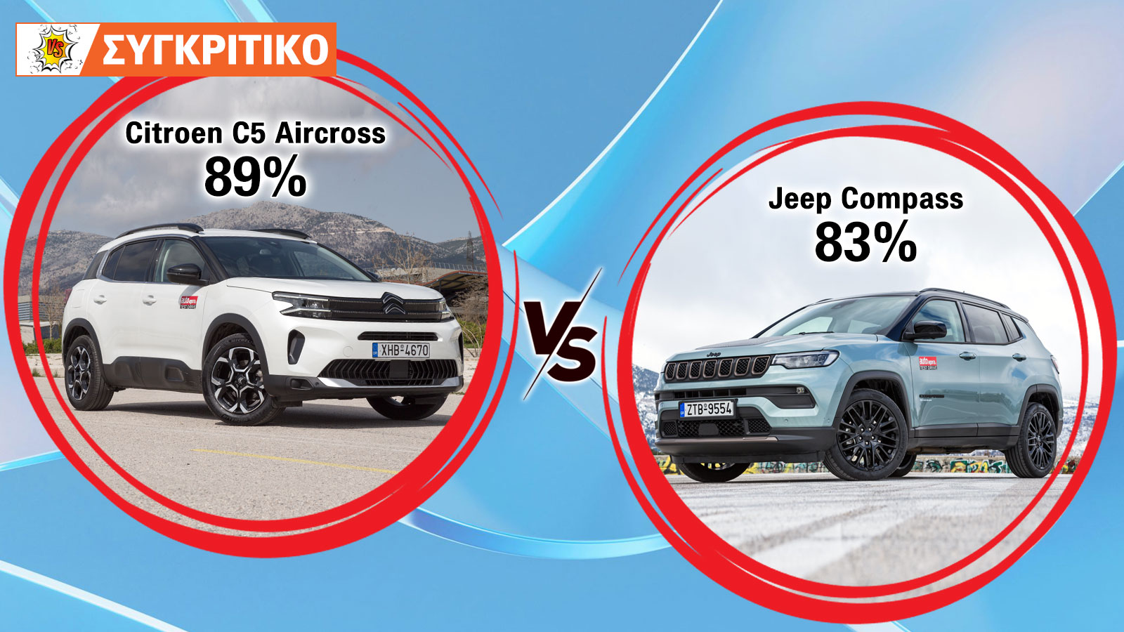 Συγκρίνουμε το Citroen C5 Aircross 145 PS με το Jeep Compass 130 PS και τα βαθμολογούμε.