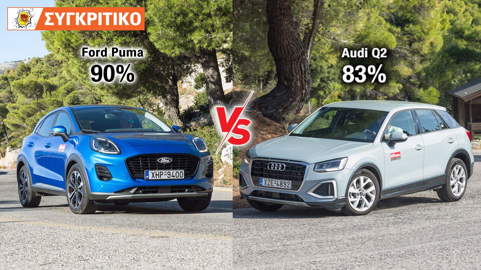 Συγκρίνουμε το Ford Puma 155 PS με το Audi Q2 150 PS.