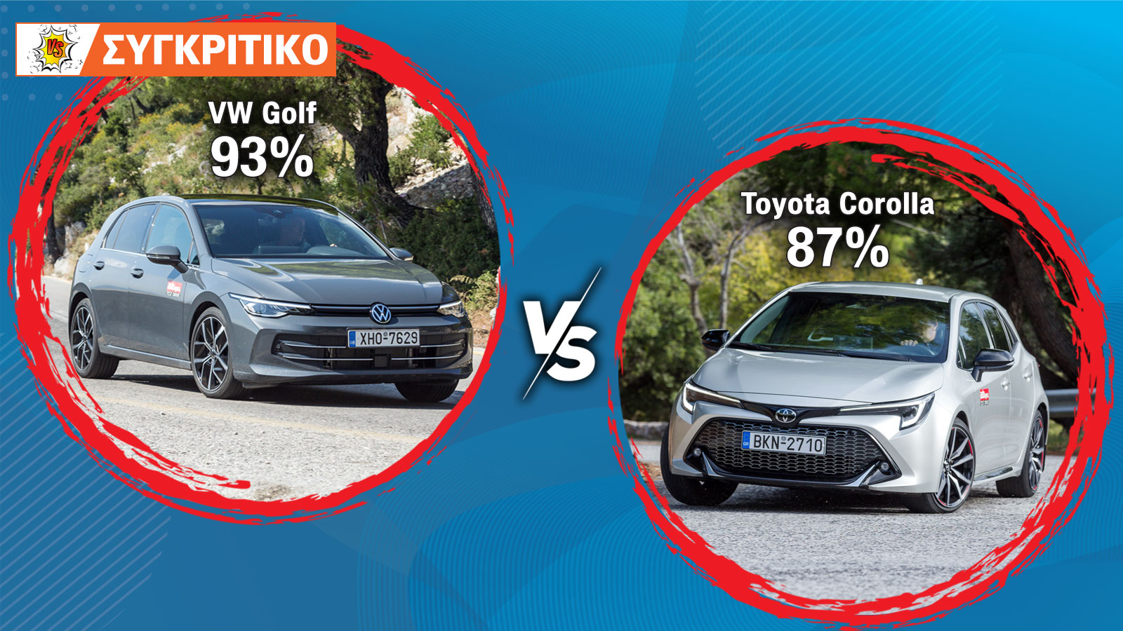 Συγκρίνουμε το Toyota Corolla με το VW Golf και τα βαθμολογούμε.