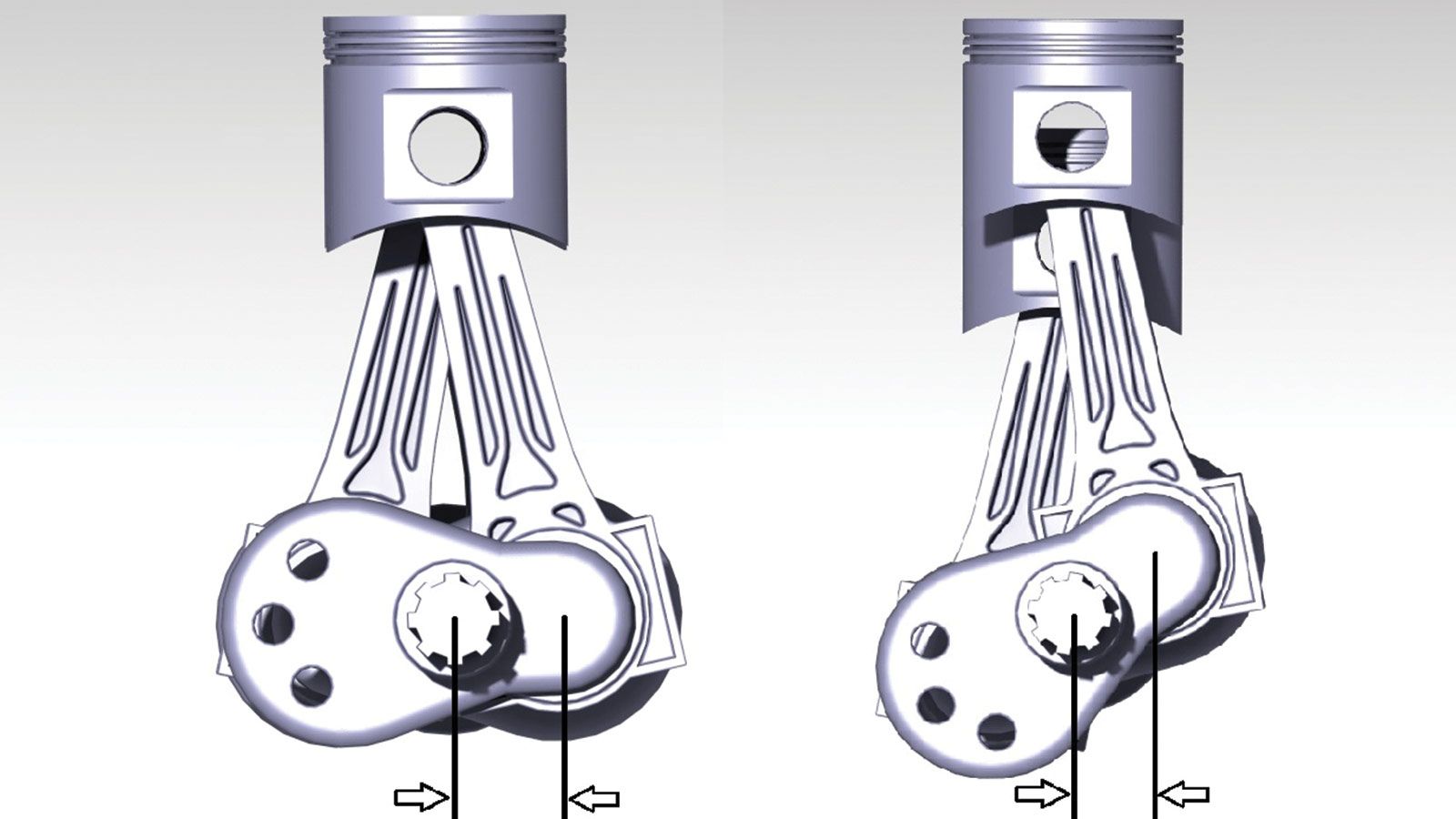 Η ευθεία που μας απασχολεί για να υπολογίσουμε τη ροπή ορίζεται από την κάθετη απόσταση του κομβίου της μπιέλας από τον άξονα του στροφάλου.