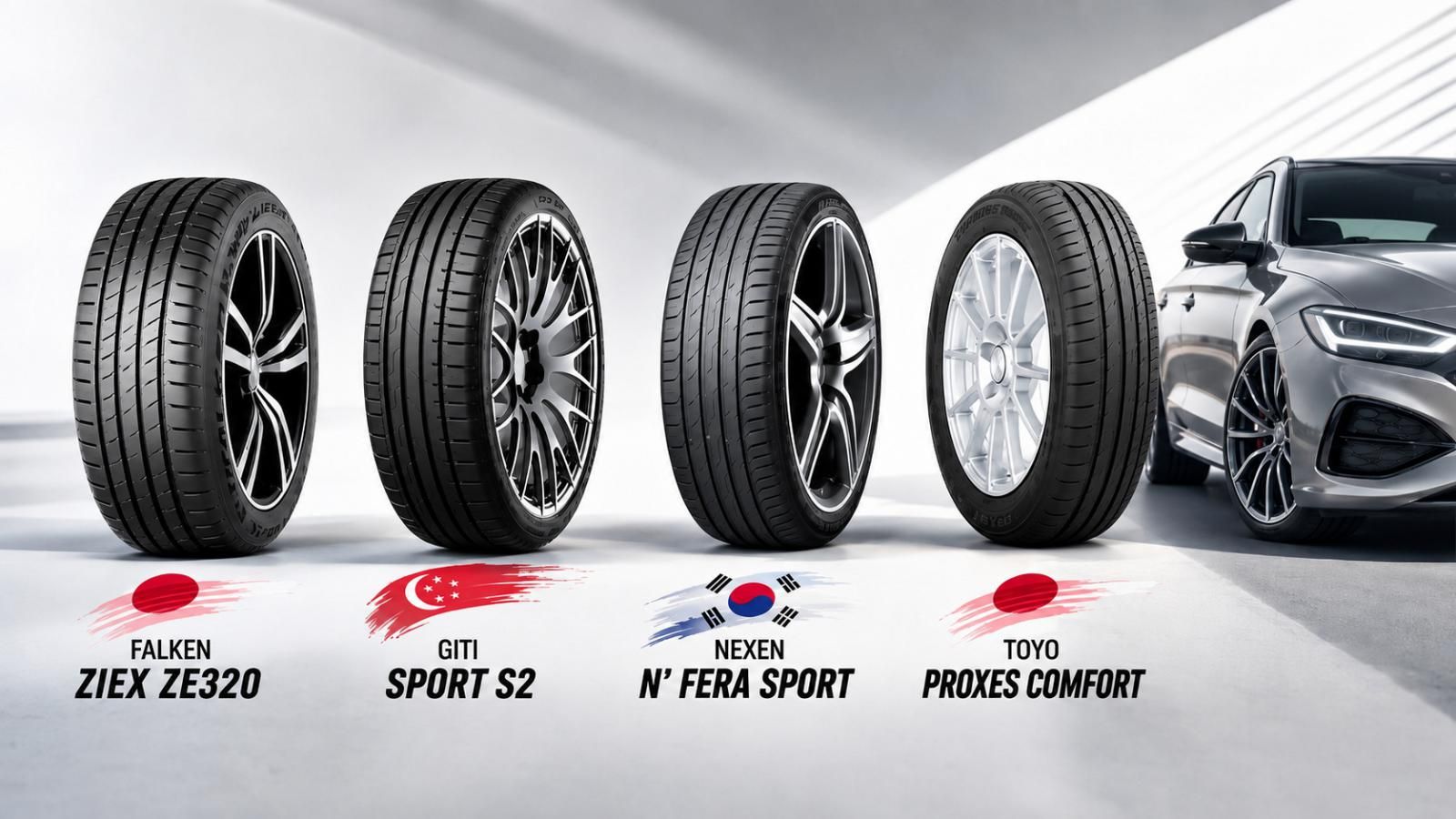 4 medium θερινά λάστιχα 18 ιντσών από Ασία: Falken, Giti, Nexen & Toyo