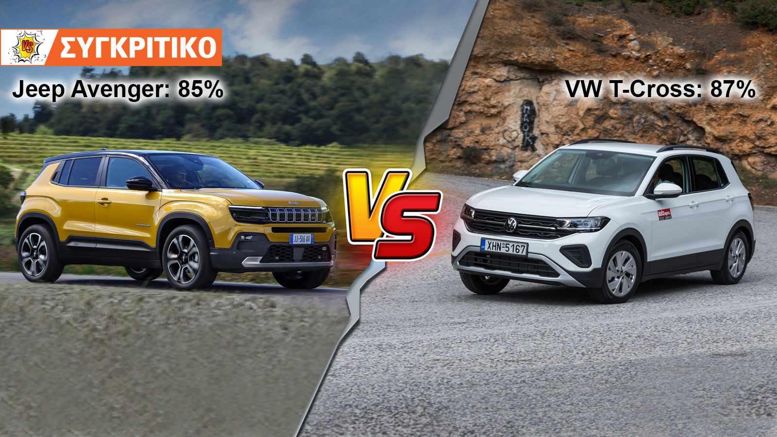 Jeep Avenger 100 PS VS Vw T-Cross 95 PS Συγκριτικό