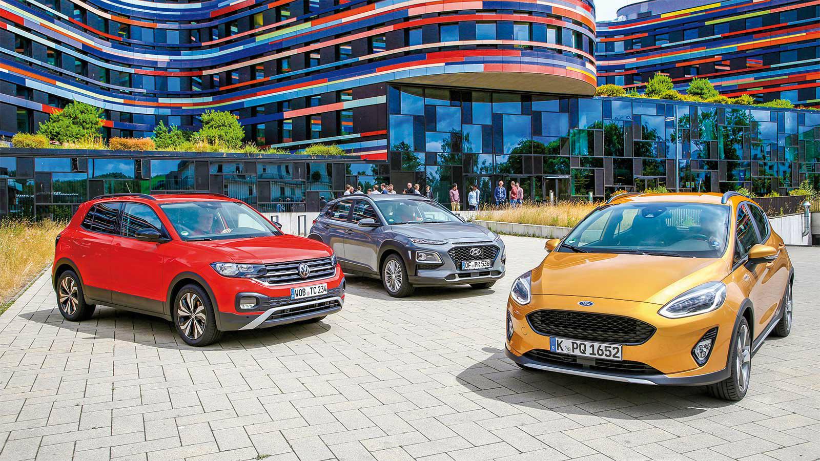 Ford Fiesta Active Plus vs Hyundai Kona vs VW T-Cross  