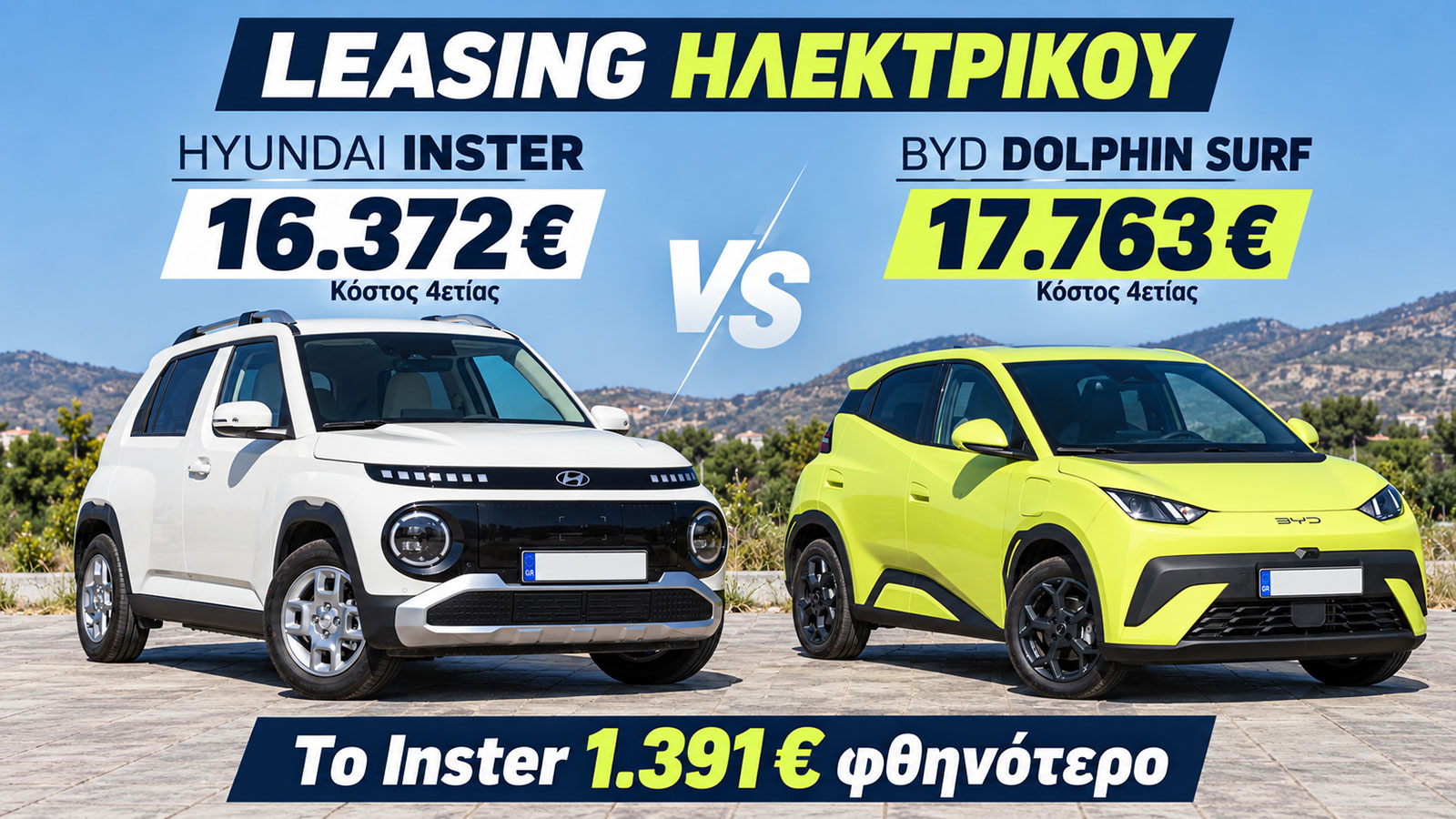 Leasing ηλεκτρικού: Γιατί το Inster αξίζει περισσότερο από το Dolphin Surf; Leasing ηλεκτρικού: Γιατί το Inster αξίζει περισσότερο από το Dolphin Surf;