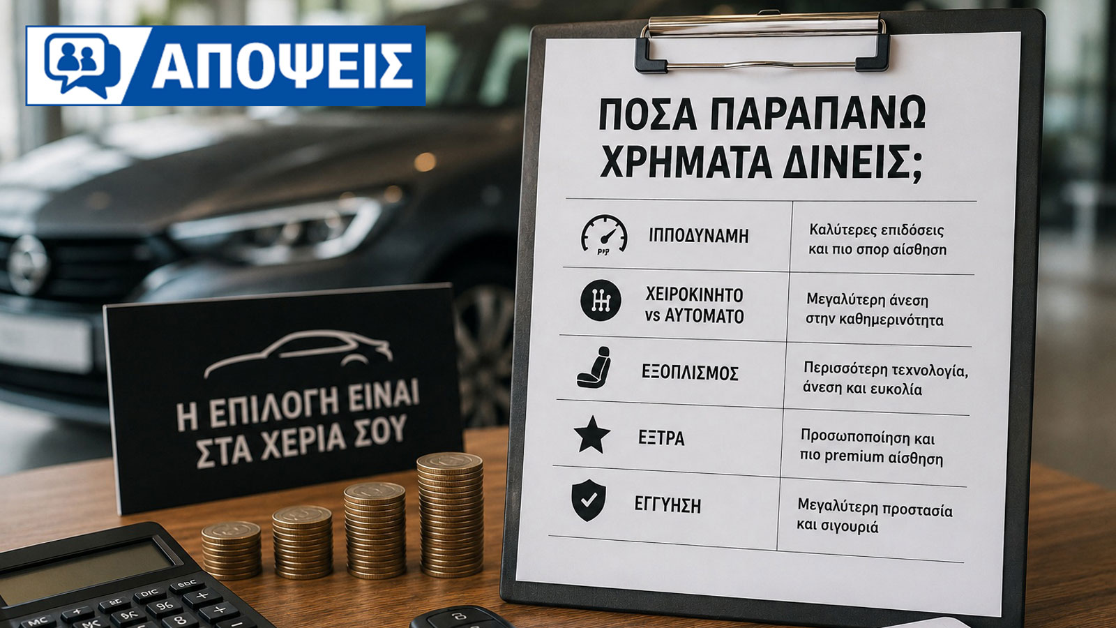 Για το αυτοκίνητο που θες να αγοράσεις, πόσα παραπάνω χρήματα δίνεις; 