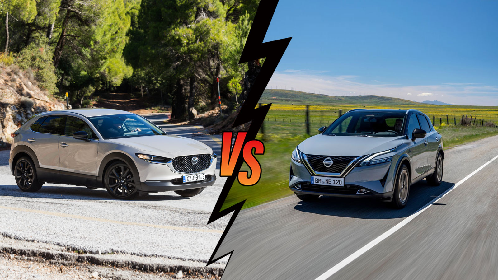 Mazda CX-30 e-Skyaktiv 186 PS VS Nissan Qashqai Hybrid 190 PS Συγκριτικό