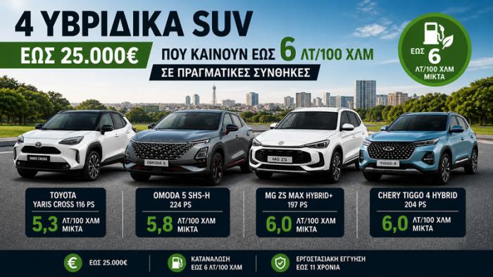 4 υβριδικά SUV με κατανάλωση 6 λτ/100 χλμ που παίρνεις με 25.000 ευρώ