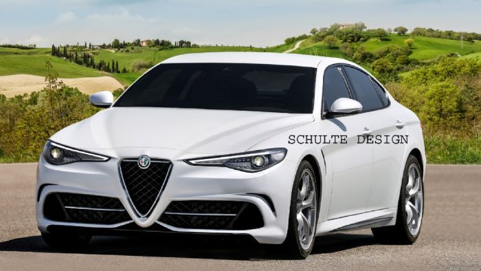 H νέα Alfa Romeo Alfetta θα παρουσιαστεί το 2018, ώστε να ανταγωνιστεί τις BMW Σειρά 5 και Mercedes E-Class (ηλεκτρονικά επεξεργασμένη κατασκοπευτική εικόνα).