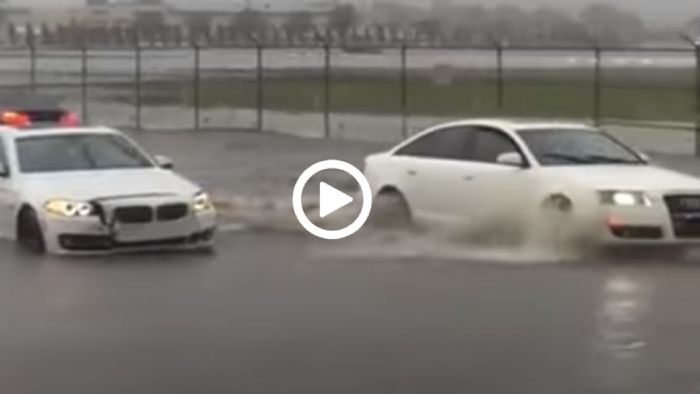 Μονομαχία πλημμυρισμένου δρόμου: BMW εναντίον Audi [video]