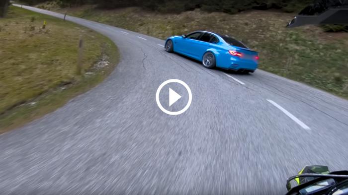 Husqvarna supermoto κυνηγάει BMW M3 στο βουνό [video]