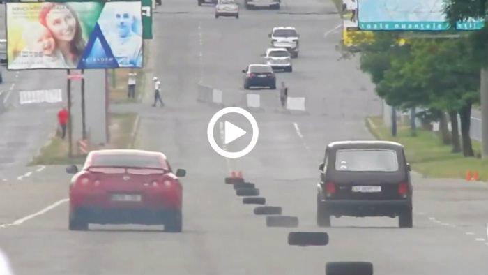 Lada Niva κερνάει πίκρες Nissan GT-R [video]